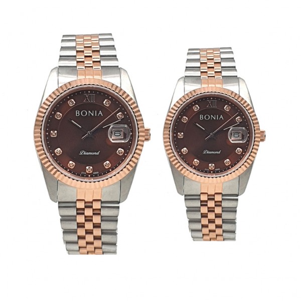 Bonia BNB10552-1643 dan BNB10552-3643 Silver Rosegold Brown Couple